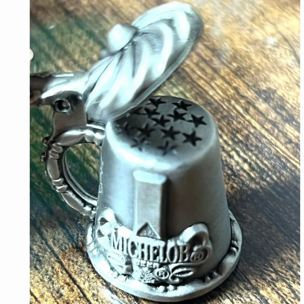 Nicholas Gish Pewter Thimble Michelob Beer Stein Opening Lid Display Dome Signed